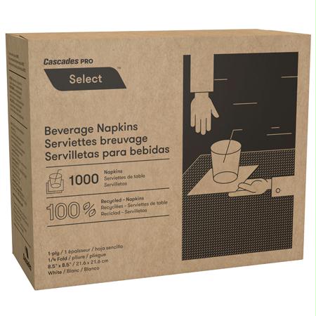 Cascades PRO Select 1-4 Fold Beverage Napkin-White(8.5" x 8.5")